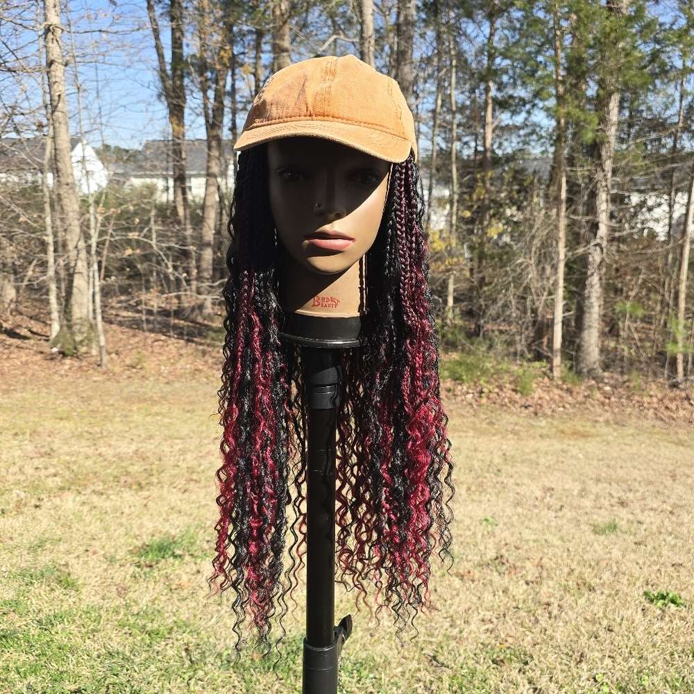 Stylish Red and Black Braided Stocking Cap Wig